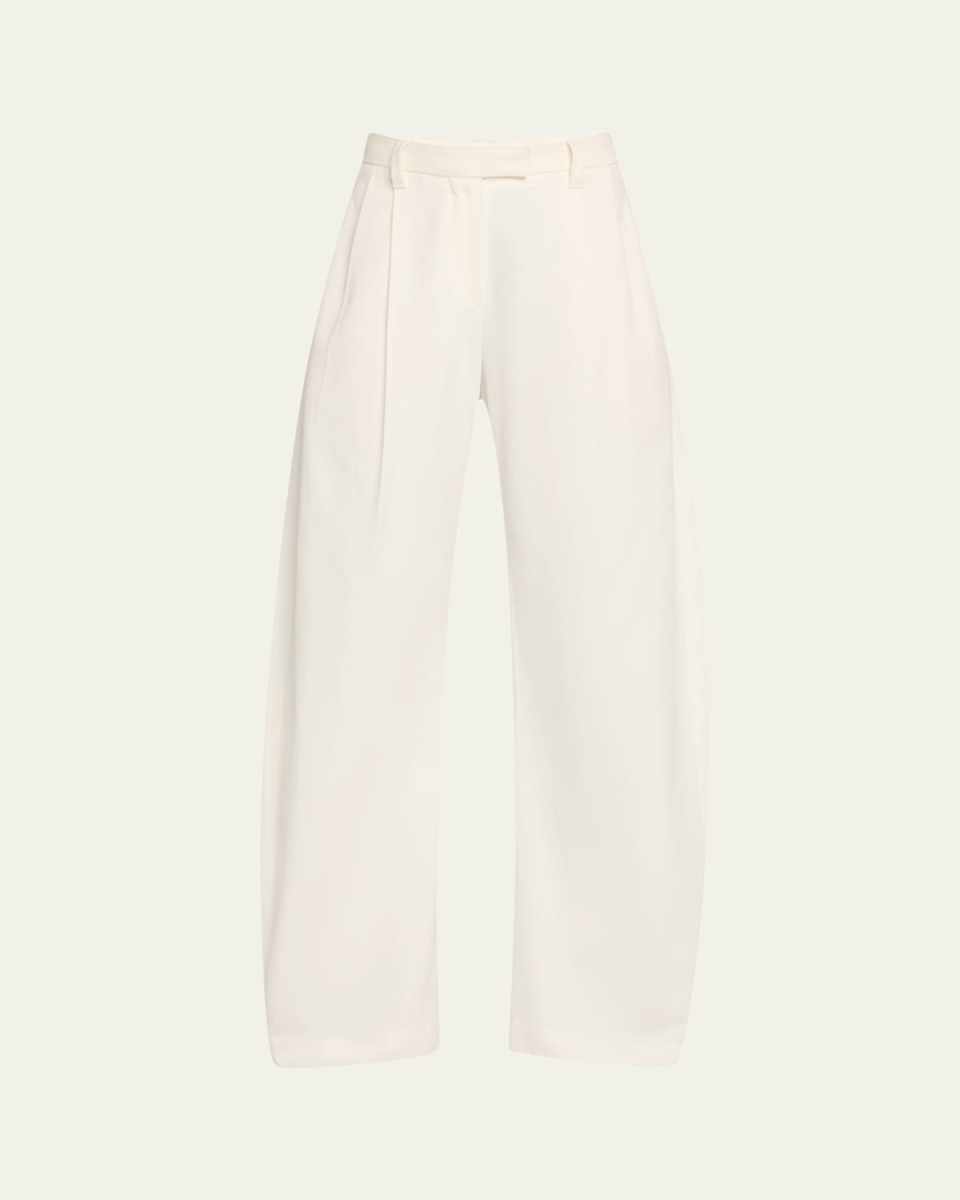 Pleated Cotton Barrel-Leg Tailored Pants